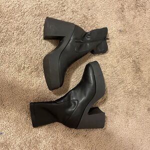 Black Square Toe Platform Boots
